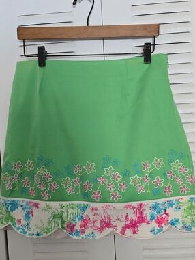 Island Republic Bright Green Mini Skirt with Floral Border NWT